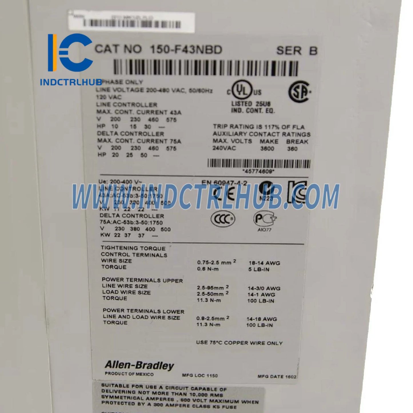 ALLEN BRADLEY 150-F43NBD SMC икемді ақылды мотор контроллері