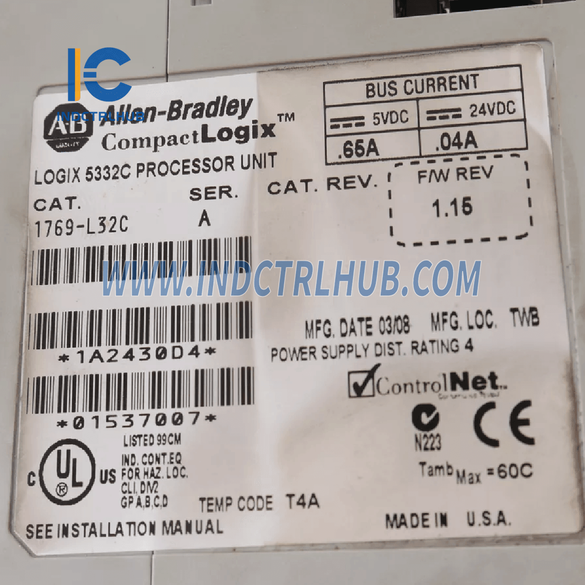 Allen-Bradley 1769-L32C CompactLogix 750KB ControlNet Nazoratchisi