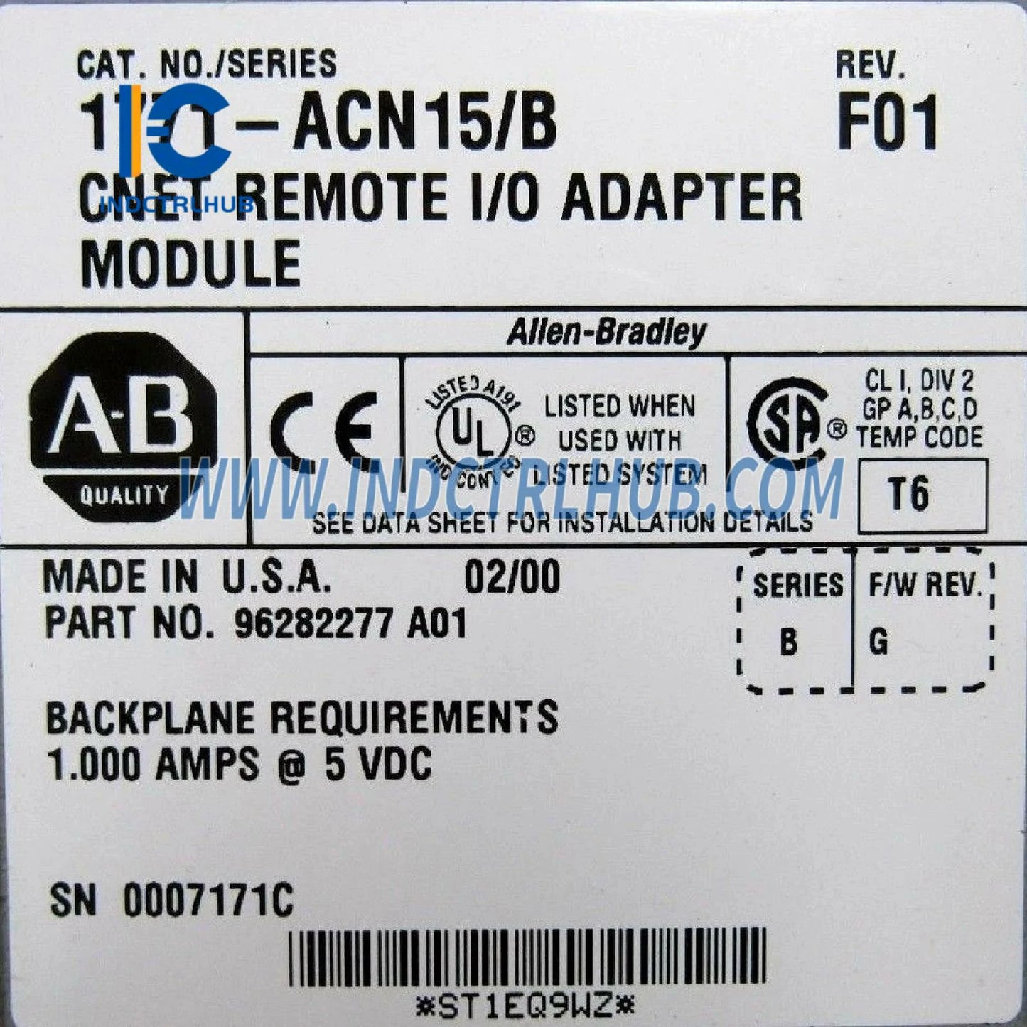 ALLEN BRADLEY 1771-ACN15 1771 ControlNet 1.5 Адаптер Модулі