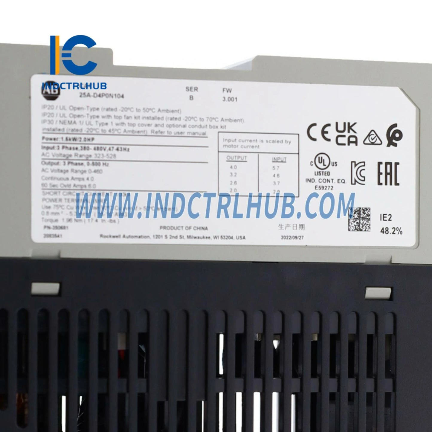 ALLEN BRADLEY 25A-D4P0N104 PowerFlex 523 1.5kW (2Hp) AC Drive