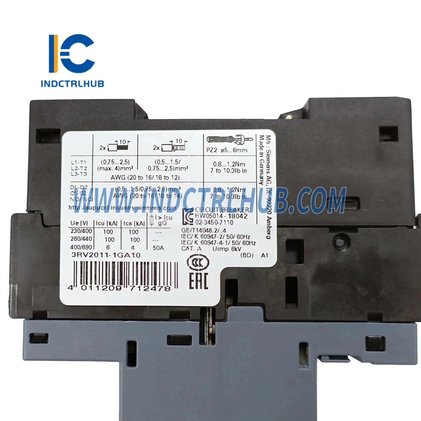 Siemens 3RV2011-1GA10 Circuit Breaker S00 Motor Protection 4.5-6.3A