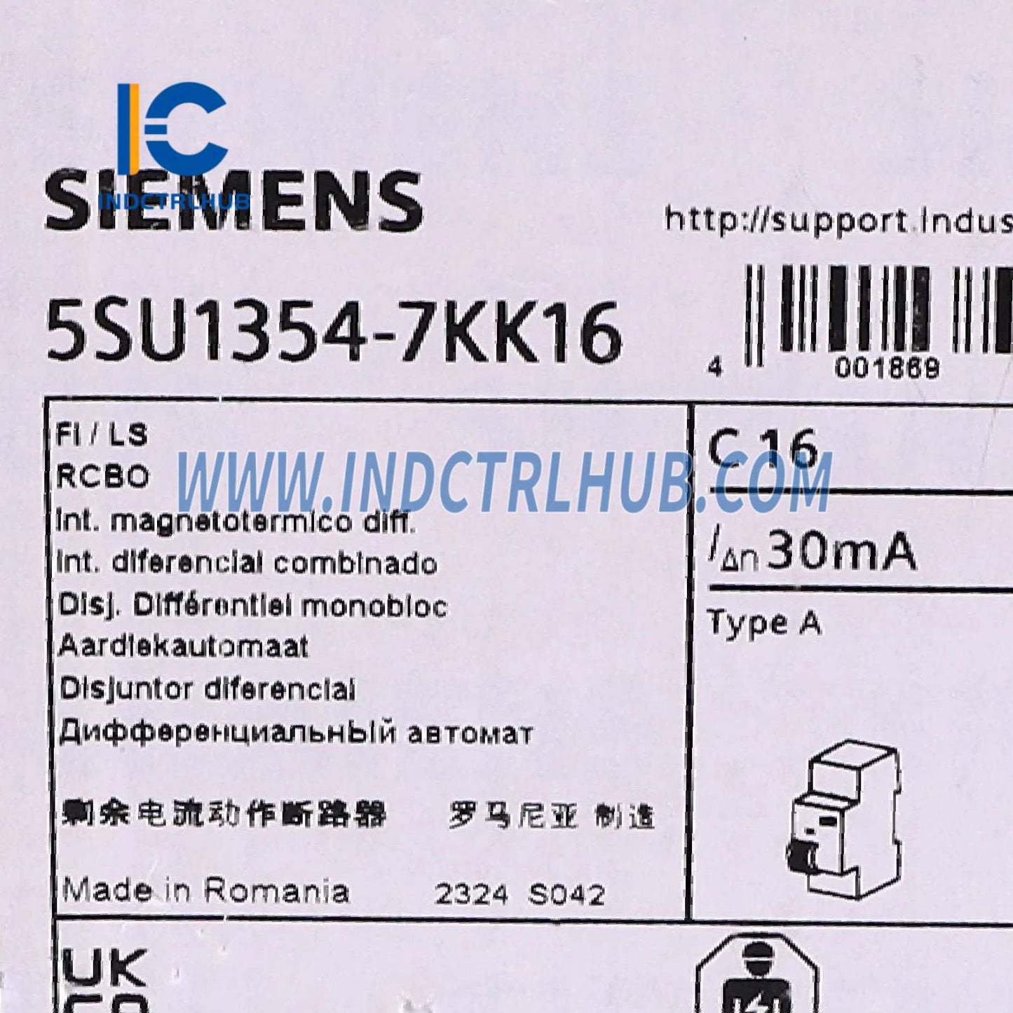 Siemens 5SU1354-7KK16 RCBO, 10 kA, 1P+N, type A