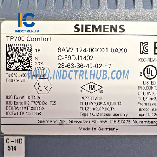 Siemens 6AV2124-0GC01-0AX0 SIMATIC HMI TP700 Comfort