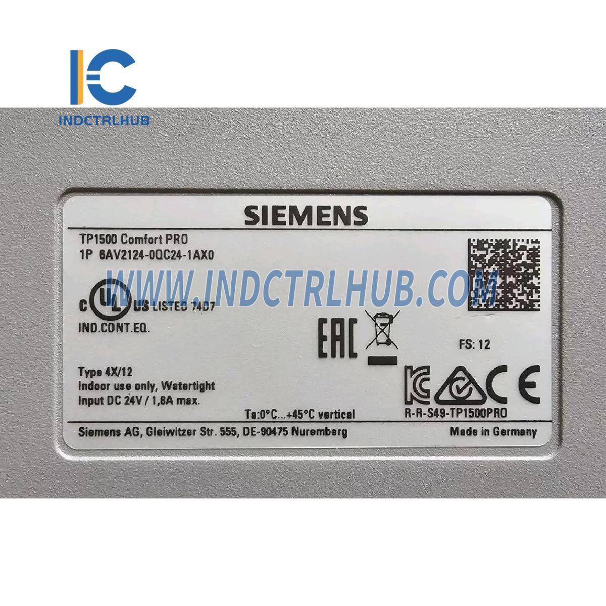 Siemens 6AV2124-0QC24-1AX0 TP1500 Comfort PRO