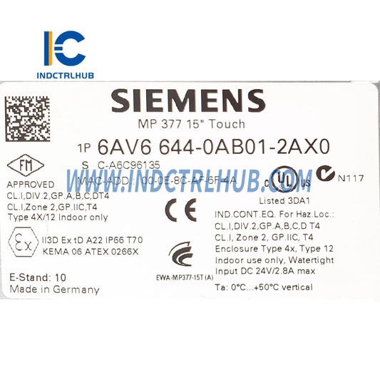 Siemens 6AV6644-0AB01-2AX0 SIMATIC MP 377 15” Touch Multi Panel
