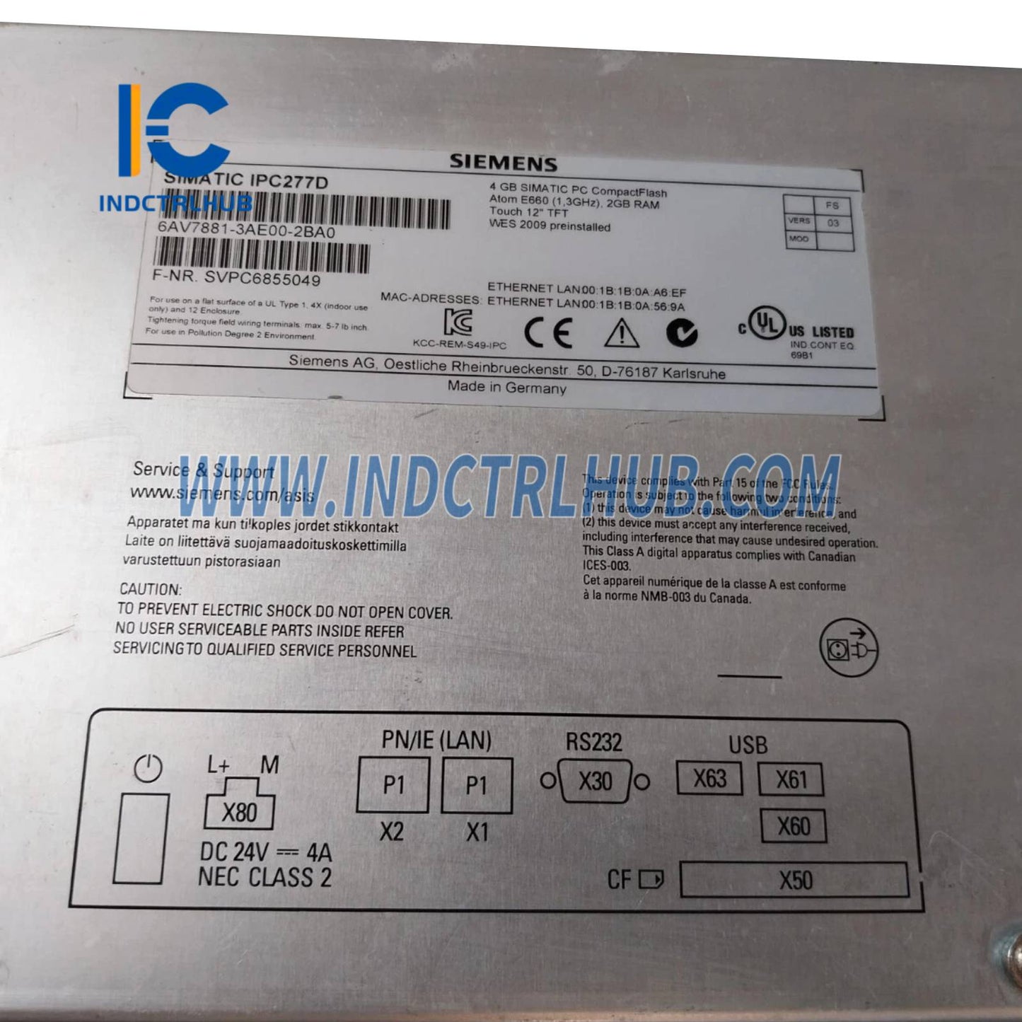 Siemens 6AV7881-3AE00-2BA0 SIMATIC IPC277D Nanopanel PC