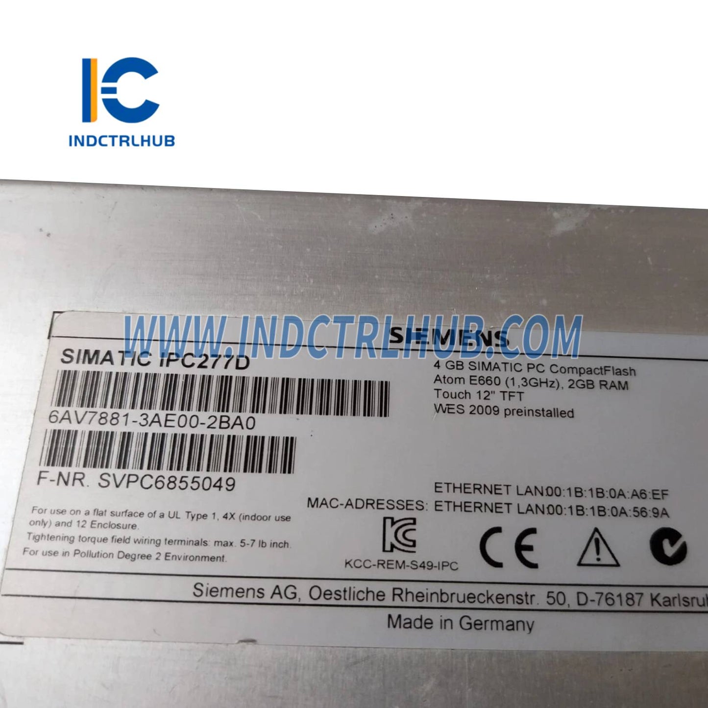 Siemens 6AV7881-3AE00-2BA0 SIMATIC IPC277D Nanopanel PC