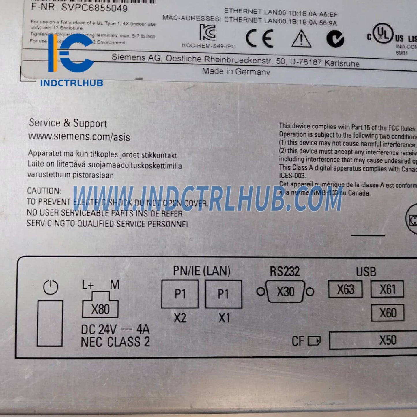 Siemens 6AV7881-3AE00-2BA0 SIMATIC IPC277D Nanopanel PC