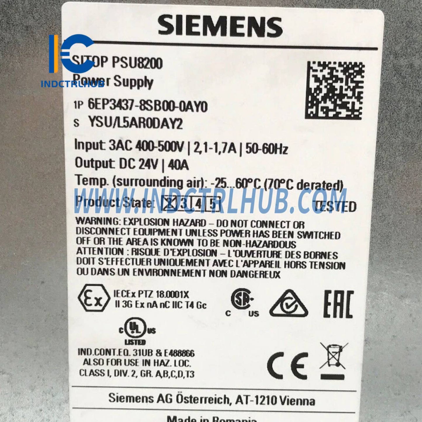 Siemens 6EP3437-8SB00-0AY0 SITOP PSU8200 24 V / 40 A stabilized power supply