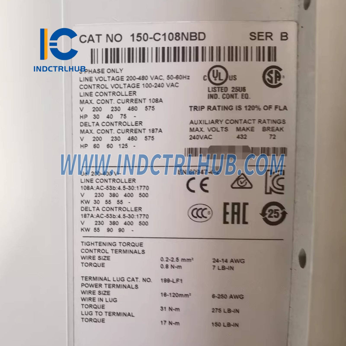 ALLEN BRADLEY 150-C108NBD SMC-3 Soft Starter, 3-Wire, Open Type