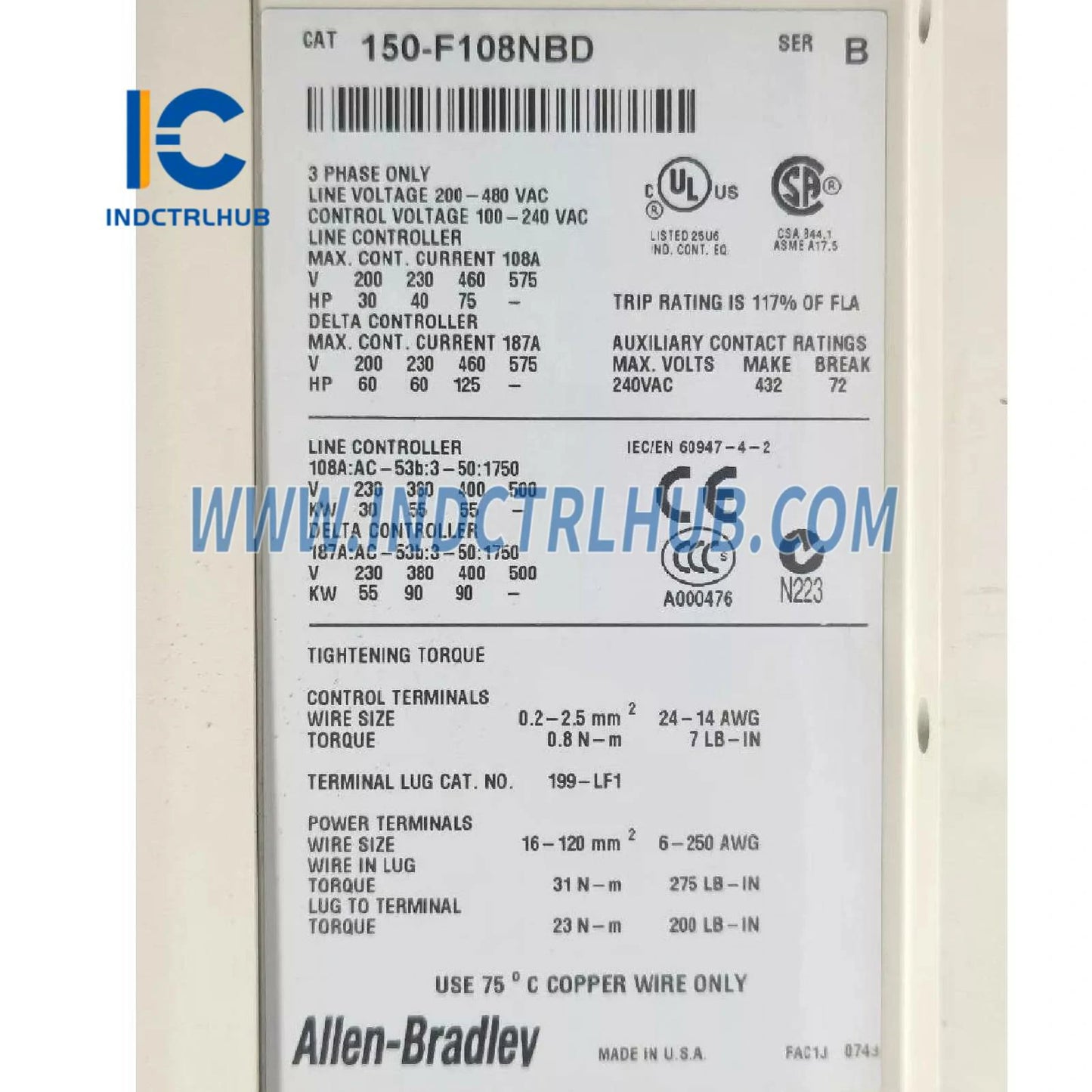 ALLEN BRADLEY 150-F108NBD SMC икемді ақылды мотор контроллері