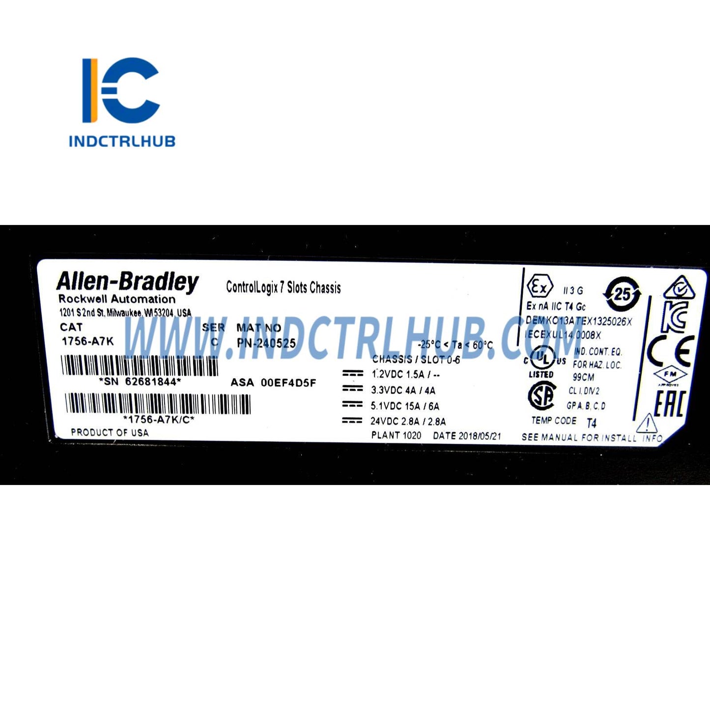 ALLEN BRADLEY 1756-A7K Chassi ControlLogix para Ambiente Hostil, 7 Slots