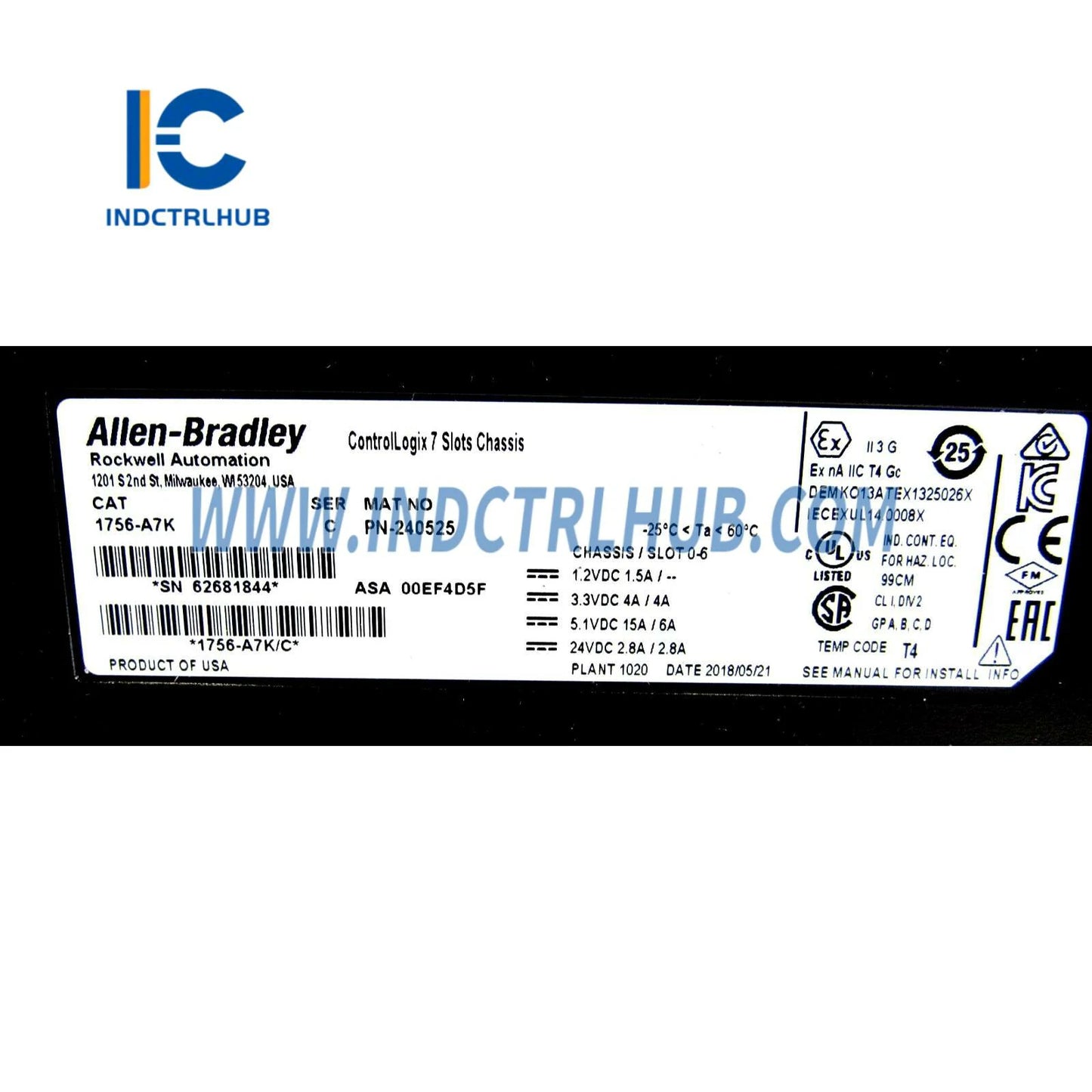 ALLEN BRADLEY 1756-A7K ControlLogix Qattiq Muhit Shassisi, 7 Slot