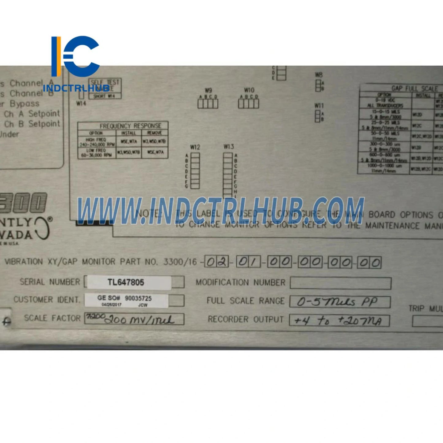 Monitor de Vibración Dual XY/Gap Bently Nevada 3300/16-02-01-00-00