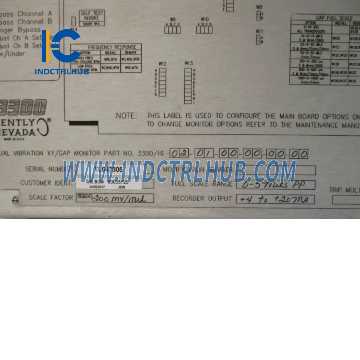 Bently Nevada 3300/16-02-01-00-00 XY/Gap Dual Vibration Monitor