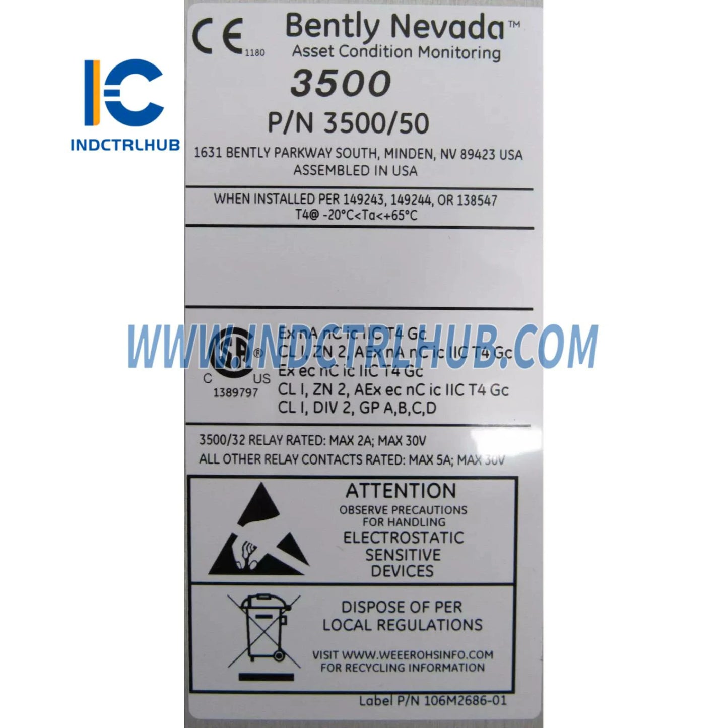 Bently Nevada 3500/50 286566-02 Module Tachymètre