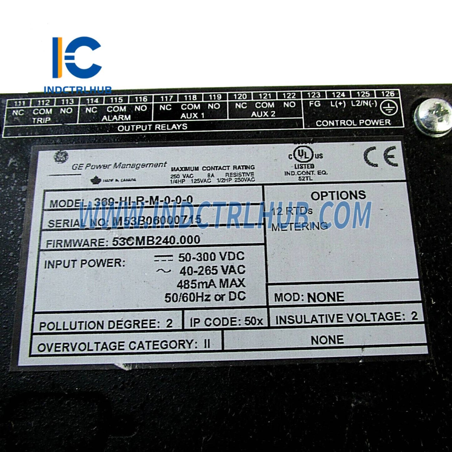 GE 369-HI-R-M-0-0 Motor Protection Relay