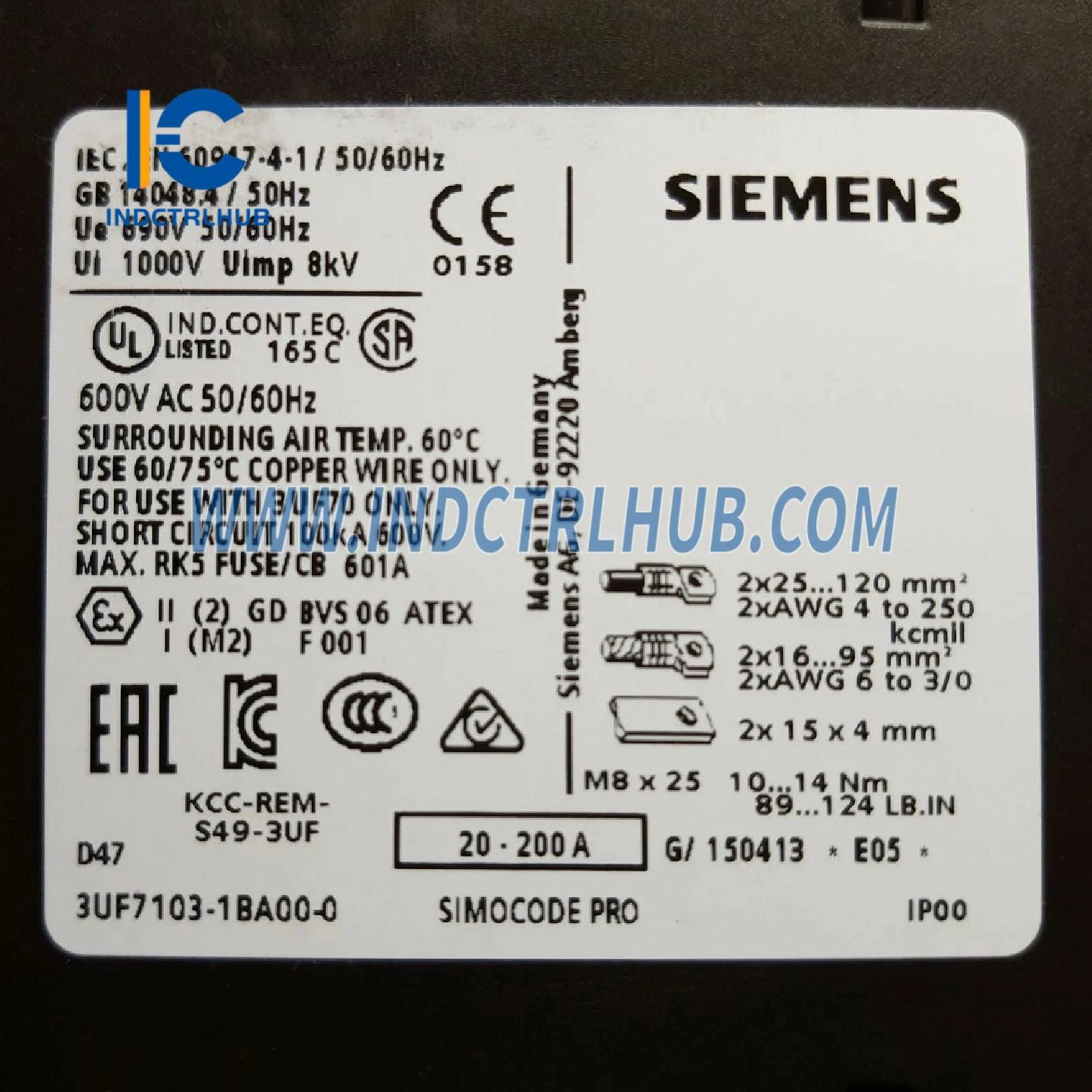 Siemens 3UF7103-1BA00-0 Current Measuring Module 20-200A SIMOCODE pro