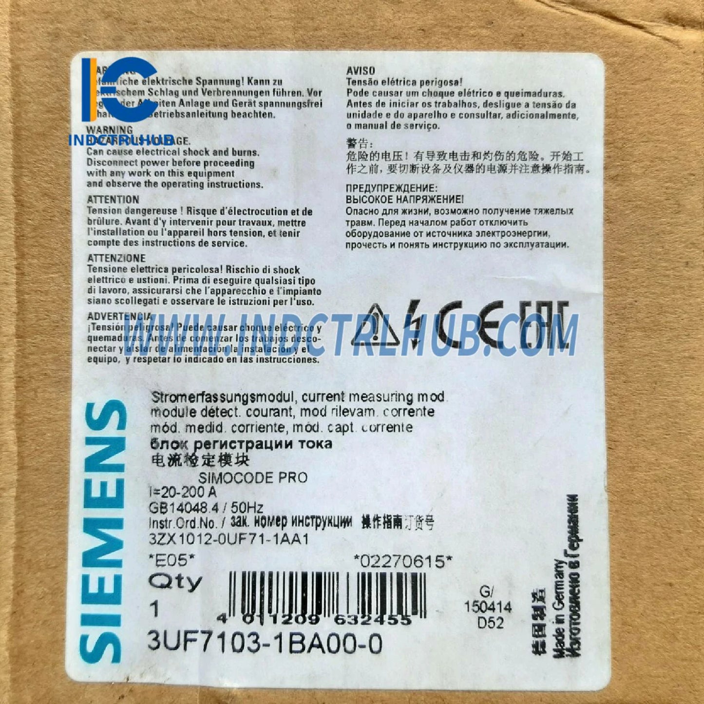 Siemens 3UF7103-1BA00-0 Current Measuring Module 20-200A SIMOCODE pro