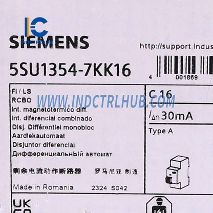 Siemens 5SU1354-7KK16 RCBO, 10 kA, 1P+N, type A