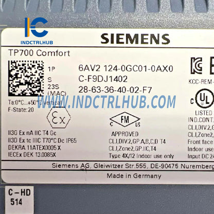 Siemens 6AV2124-0GC01-0AX0 SIMATIC HMI TP700 Comfort Panel