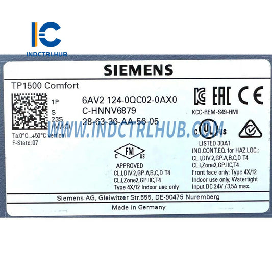 Siemens 6AV2124-0QC02-0AX0 SIMATIC HMI TP1500 Comfort Comfort Panel érintőképernyős működtetés