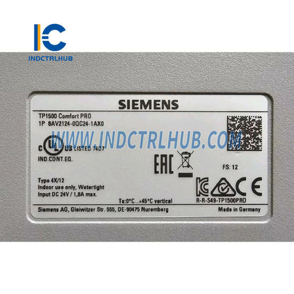 Siemens 6AV2124-0QC24-1AX0 TP1500 Comfort PRO 15.6" TFT Touch Screen HMI