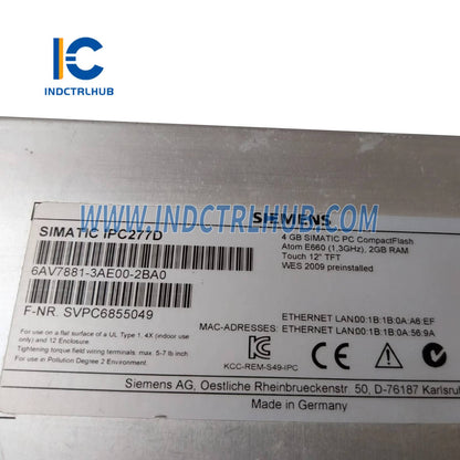 Siemens 6AV7881-3AE00-2BA0 SIMATIC IPC277D Nanopanel PC