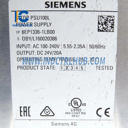 Siemens 6EP1336-1LB00 SITOP PSU100L 24V 20A Stabilized Power Supply