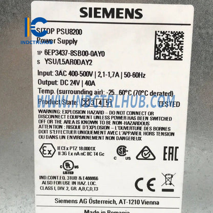Siemens 6EP3437-8SB00-0AY0 SITOP PSU8200 24 V / 40 A stabilized power supply