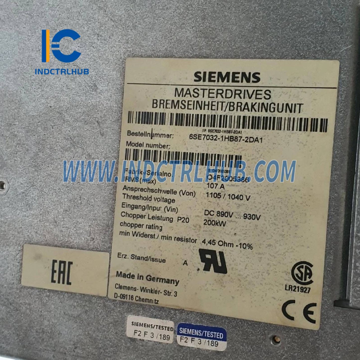 Siemens 6SE7032-1HB87-2DA1 SINAMICS / SIMOVERT MASTERDRIVES Braking Module