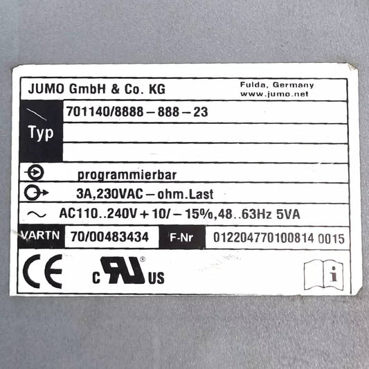 JUMO 701140/8888-888-23 Temperature Limiter, Temperature Monitor