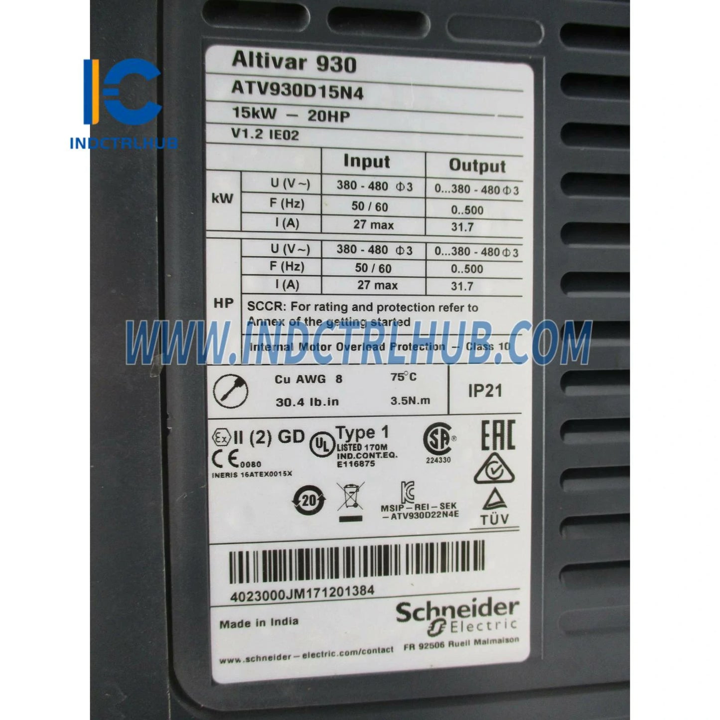 Schneider ATV930D15N4 Veranderlike Spoed Aandrywing