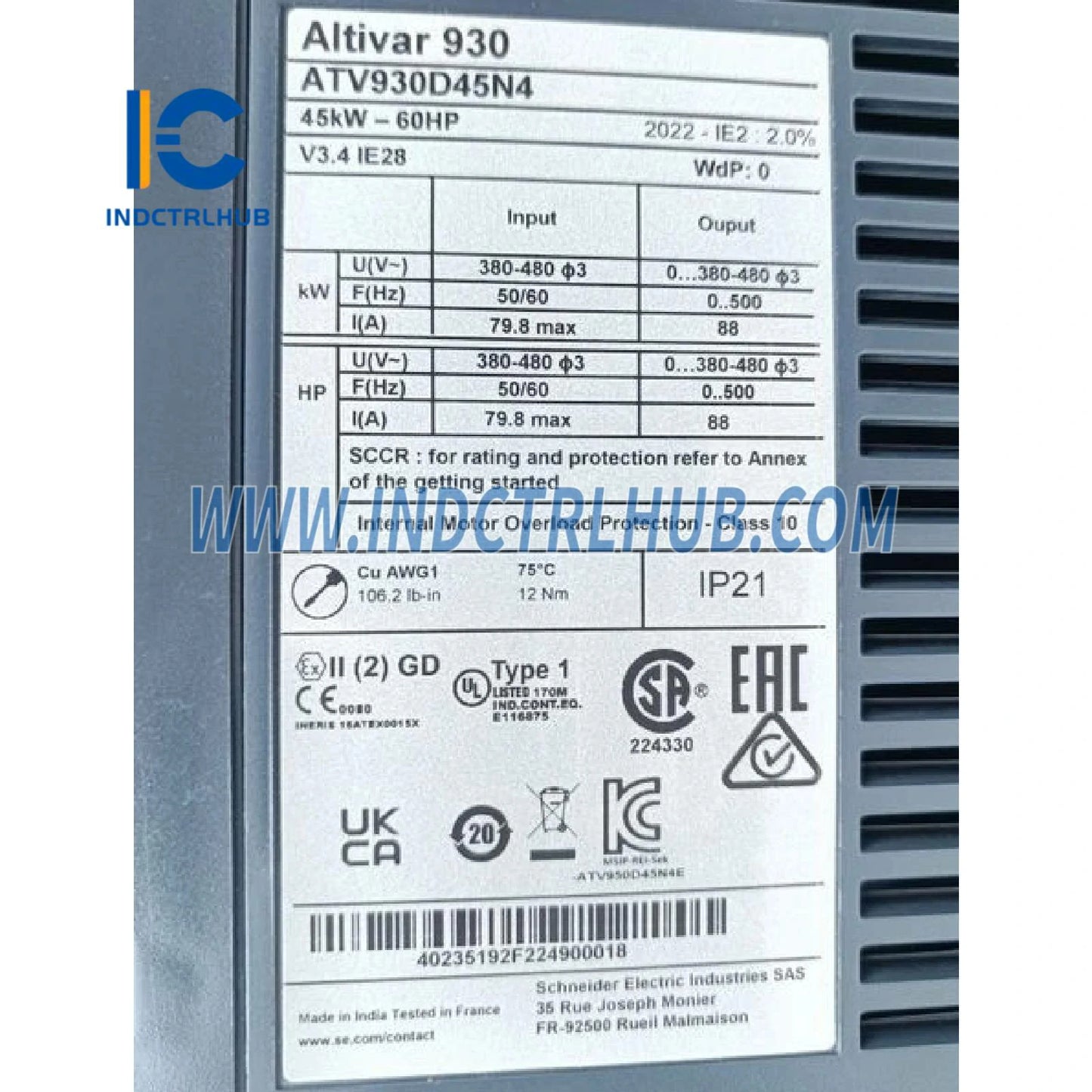 Schneider ATV930D45N4 Veranderlike spoed aandrywing