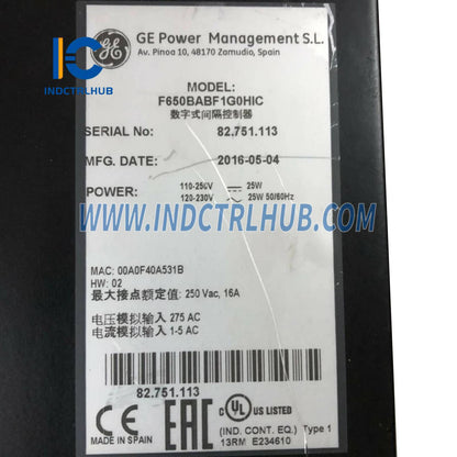 GE F650BABF1G0HIC Digital Bay Controller/Feeder Protection Relay