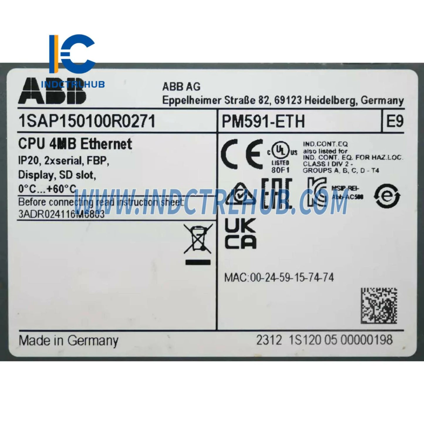 ABB PM591-ETH AC500 PLC Processor | 1SAP150100R0271