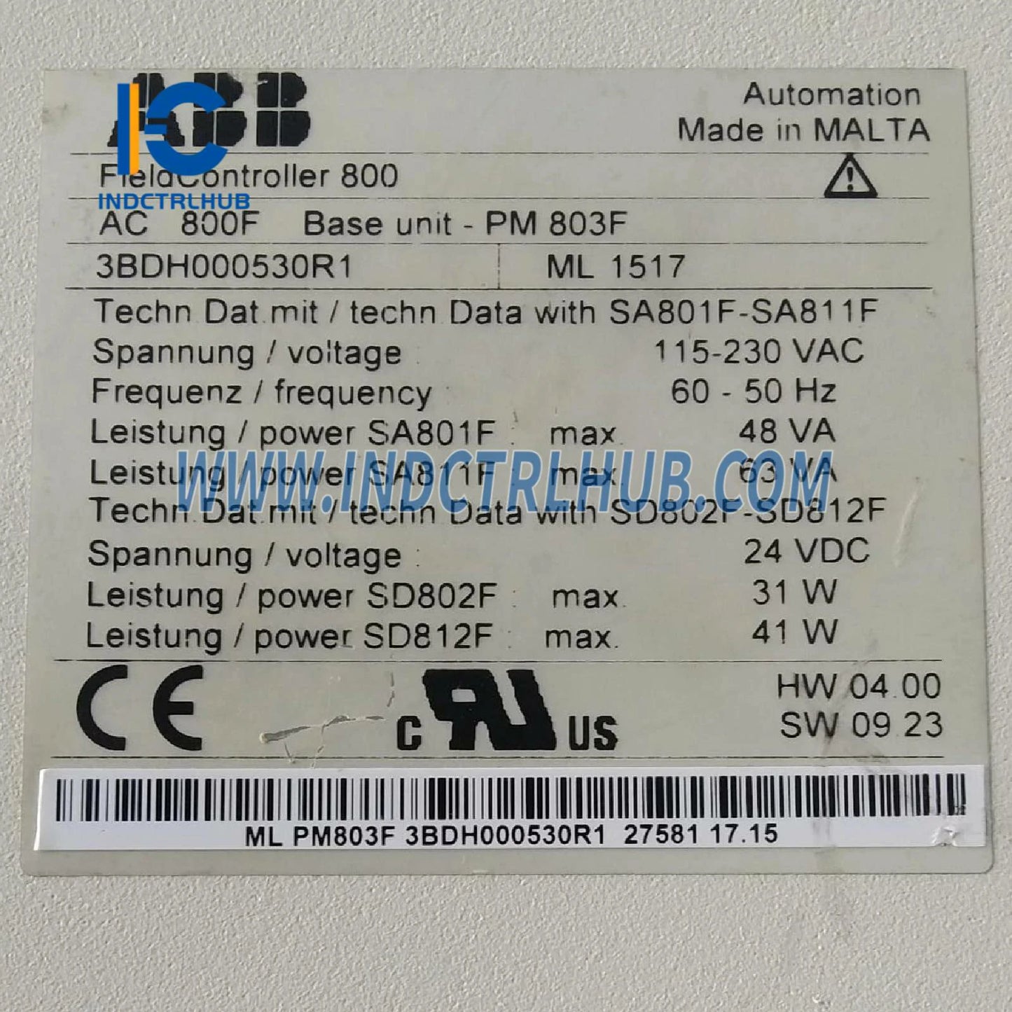 3BDH000530R1 | ABB PM803F Base Unit 16 MB